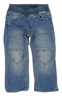 Světlemodré bootcut rifle se srdíčky a úpletovým pasem H&M