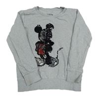 Sivá melírovaná mikina s Mickeym z flitrů Disney