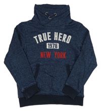 Tmavomodrá melírovaná mikina s nápisom a stojačikom H&M