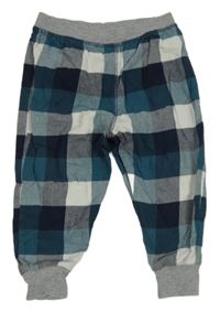 Tmavomodro-zeleno-biele kockované plátenné nohavice Next