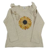 Béžové triko se slunečnicí a volánky Hust and Claire