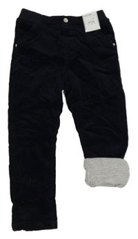 Nové - Tmavomodré manšestrové podšité kalhoty Dunnes