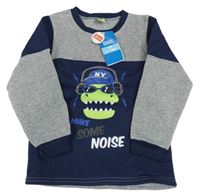 Nové - Tmavomdro-šedá mikina s dinosaurem X-mail