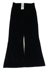 Nové - Čierne trblietavé zamatové zvonové nohavice F&F