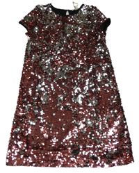 Ružovo-strieborné flitrové podšité šaty Primark