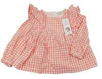 Nové - Ružovo-biela kockovaná blúzková á tunika s volánikmi F&F