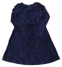 Tmavomodré sametové žebrované šaty Pocopiano