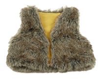 Béžovo-hnedá kožušinová podšitá vesta