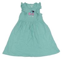 Svetlomodré bavlnené šaty s třešničkami a volánikmi Pocopiano