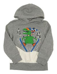 Sivá melírovaná mikina s dinosaurom a kapucňou C&A