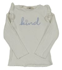 Smetanové žebrované triko s nápisem a volánky F&F