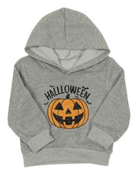 Sivá melírovaná mikina s tekvicou a kapucňou