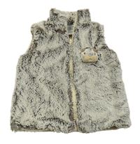 Béžovo-hnedá kožušinová podšitá vesta s medvedíkom