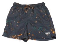 Tmavomodro-oranžové vzorované plážové kraťasy George