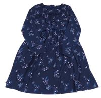 Tmavomdré lehké šaty s kytičkami Yigga