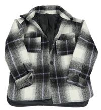 Černo-bílo-filaová kostkovaná flaušová podšitá bunda Dunnes