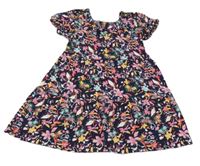 Tmavomodro-ružové kvetované strukturované šaty S. Oliver