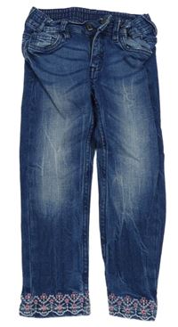 Tmavomodré rifle s výšivkou Kiki&Koko