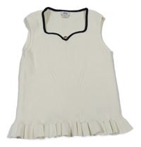 Smotanový rebrovaný úpletový top s černým výstřihem River Island