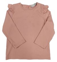Světlerůžové žebrované triko s volánky Primark