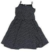 Čierno-biele bodkovaná é rebrované letné šaty Tu