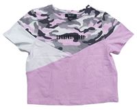 Růžovo-bílo-army crop tričko s nápisom New Look