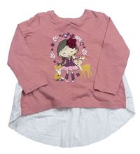 Starorůžovo-biele tričko s dívkou a zvieratkami Kiki&Koko