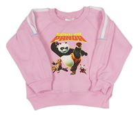 Růžová oversize mikina s Kung Fu Panda a pruhy 