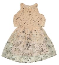 Světlebroskvové šifonové šaty s květy a pampeliškami H&M