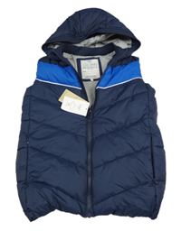 Nové - tmavomodro-cobaltovoě modrá prešívaná šušťáková zateplená vesta s kapucňou zn. M&S