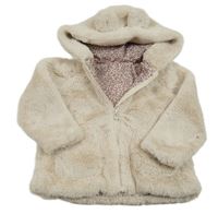 Smotanová kožušinová podšitá bunda s kapucňou s uškami St. Bernard