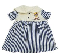Námořnicky modro-biele šaty s medvedíkom a golierom