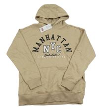 Nové - béžová mikina s písmenky a nápisy a kapsou a kapucí F&F