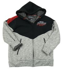 Černo-šedá melírovaná propínací zateplená mikina s nápisem a kapucí C&A