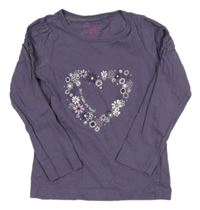 Tmavofialové tričko so srdíčkem z květů TCM