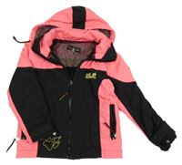 Čierno-neónově ružová šušťáková funkčná jarná bunda s odopínacíá kapucňou Jack&Wolfskin