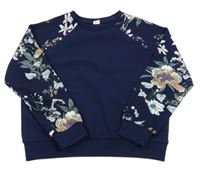 Tmavomodrá vzorovaná mikina s kvietkami SHEIN