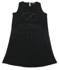 Čierne šaty so srdiečkami a logem z kamínků MOSCHINO