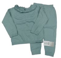 Nové - 2Set - Modrošedý vzorovaný svetr s volánkem + pletené kalhoty George