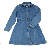 Modré teplákové riflové propínací košilové šaty s páskem C&A