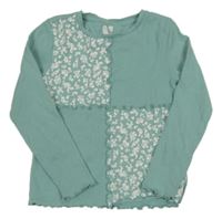 Mentolové rebrované tričko s kvietkami V BY VERY