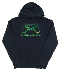 Tmavomodrá mikina s metalickým ovladačem a kapsou a kapucí H&M