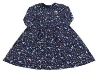 Tmavomodré šaty s květy a koníky a srdíčkem z flitrů Kids
