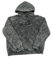 Černá šisovaná mikina s lebkou a kapsou a kapucí H&M