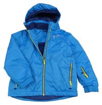 Modrá šusťáková funkční zimní lyžařská bunda s nápisem a odepínací kapucí crivit