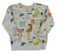 Sivá melírovaná mikina s dinosaurami a autami Nutmeg