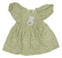 Nové - smetanové plátěné šaty s kytičkami a lístečky a větvičkami H&M