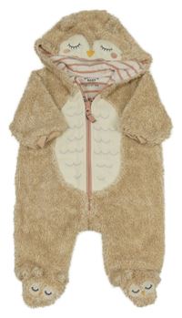 Béžovo-biela melírovaná huňatá podšitá kombinéza s kapucí - sovička FAT FACE