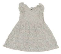 Biele rebrované šaty s kvietkami a volánikmi L&D