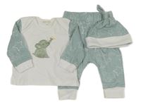 Nové - 3Set - Bílo-modrošedé triko se sloníkem + turecké tepláky + čepice MINTINI BABY